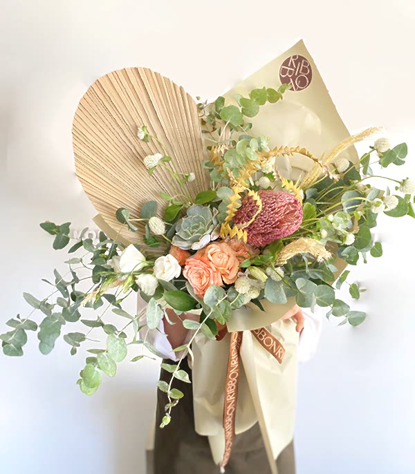 Amazon Doğal Banksia Okaliptus Somon Gül Buketi