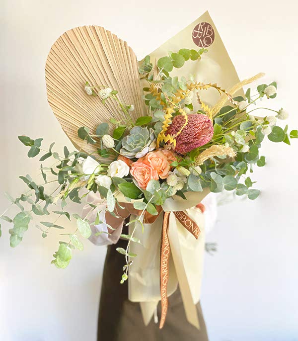 Amazon Doğal Banksia Okaliptus Somon Gül Buketi