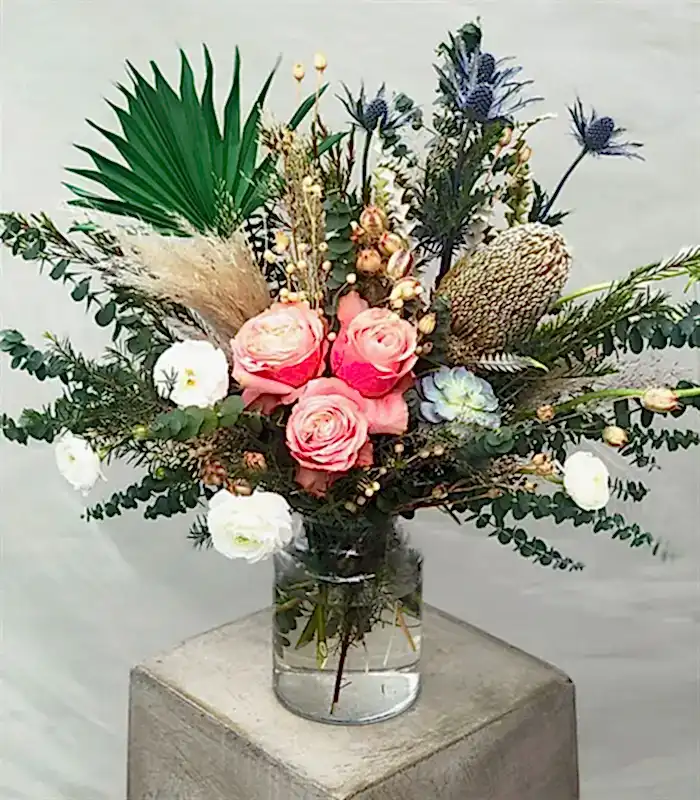 Amazon Doğal Banksia Somon Gül Vazo Aranjman