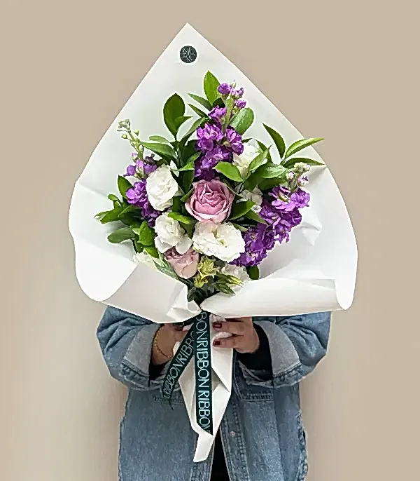 Belle Lila Gül Mor Çiçekler Mini Buket
