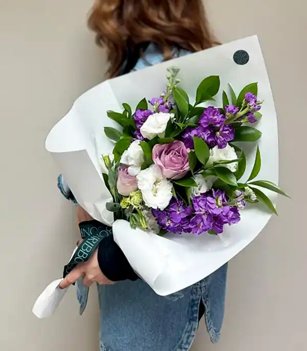 Belle Lila Gül Mor Çiçekler Mini Buket