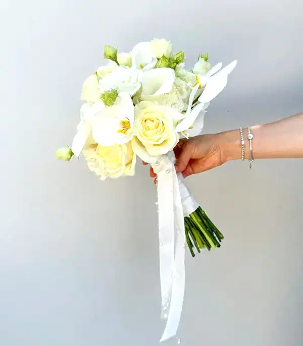 Blanche Beyaz Şakayık Gül Gala Orkide Gelin Buketi