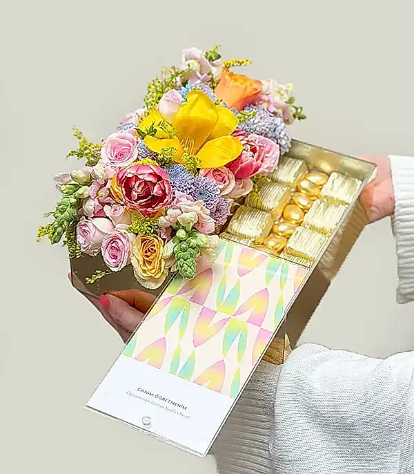 Canım Öğretmenim Rengarenk Çiçekler Çikolata Kutusu