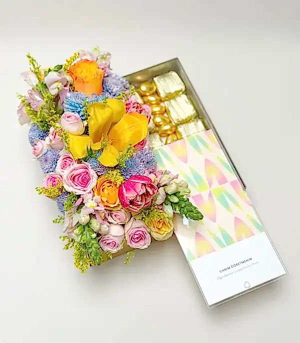 Canım Öğretmenim Rengarenk Çiçekler Çikolata Kutusu-3