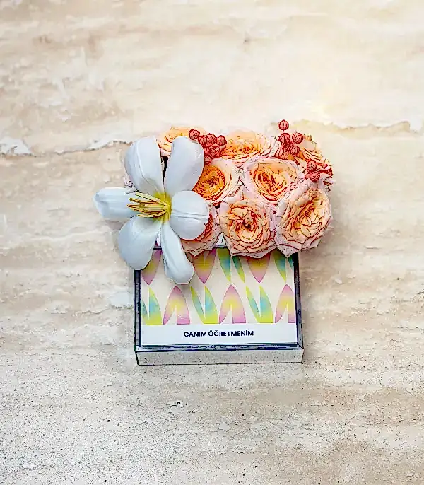 Canım Öğretmenim Somon Gül Lale Çikolata Mini Tepsi