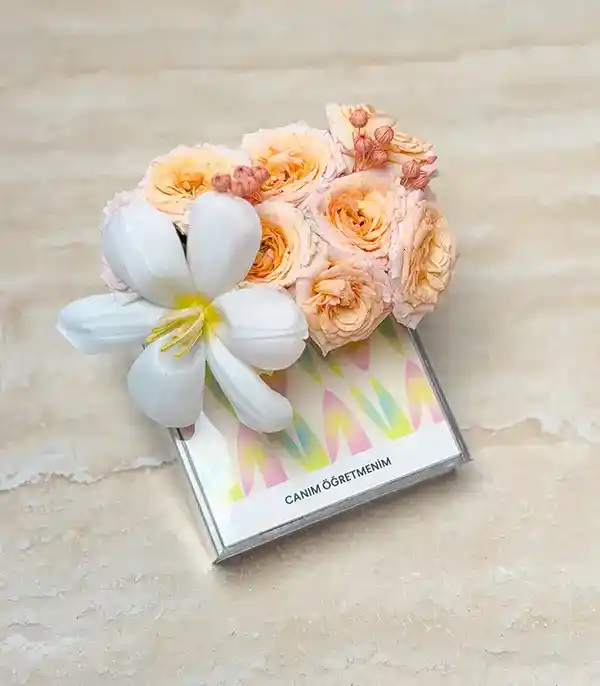 Canım Öğretmenim Somon Gül Lale Çikolata Mini Tepsi