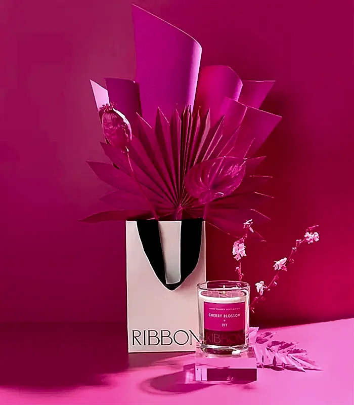 Cherry Blossom + Ivy Mum Kuru Çiçek Çantalı Hediye Seti