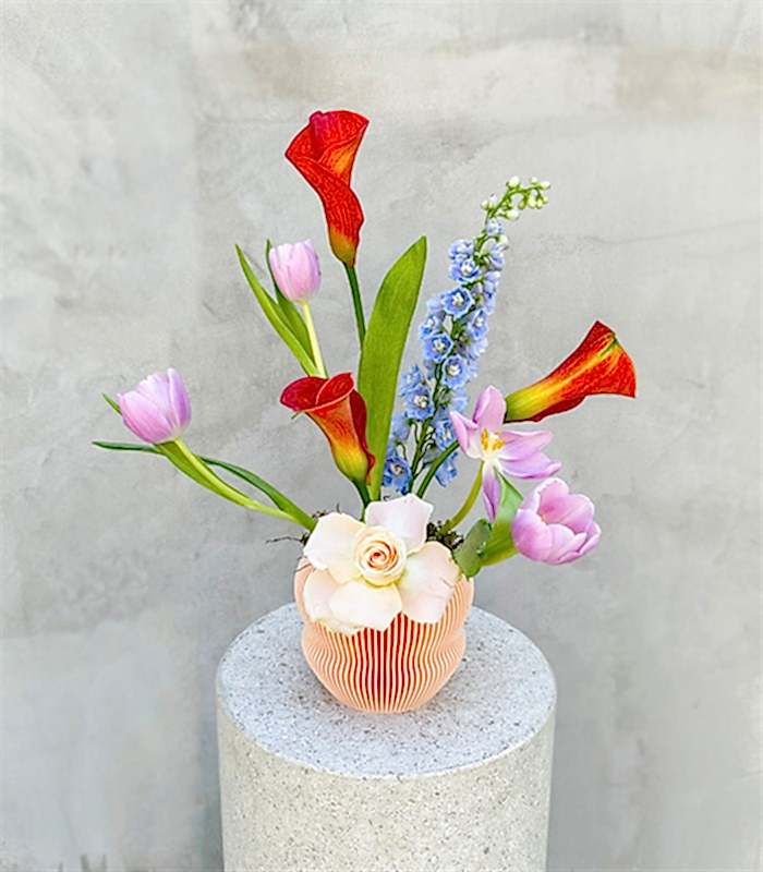 Conch Shell Somon 3D Printed Saksıda Turuncu Gala Lila Lale Aranjman