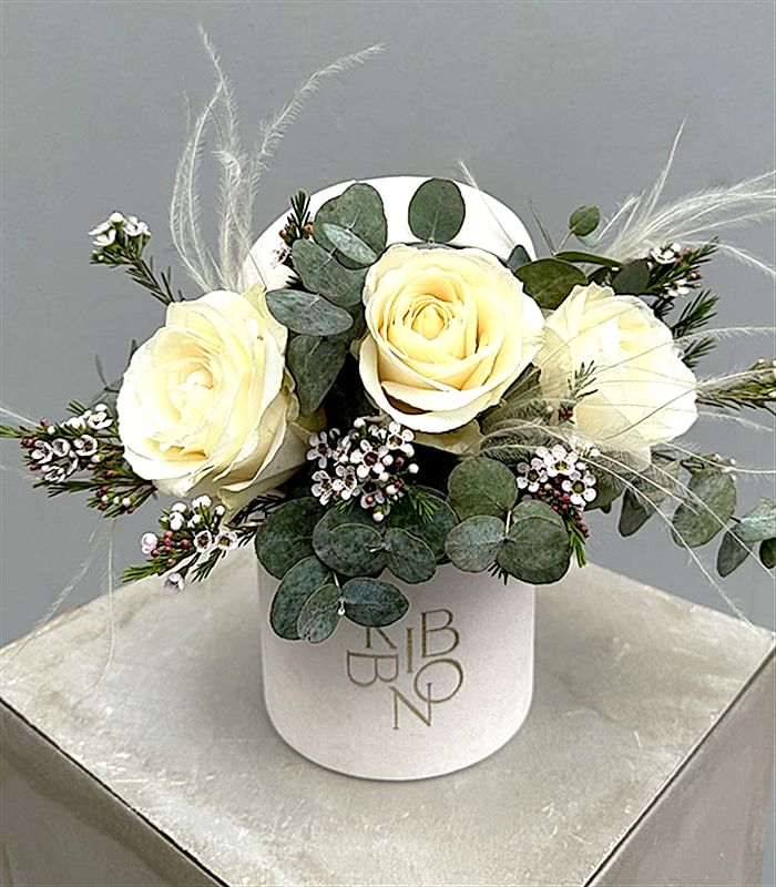 Cotton Beyaz Gül Mini Kutu Çiçek