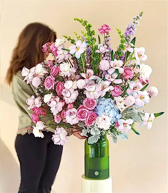 Cuore Fiorito Yeşil Vazoda Unicorn Lale Ortanca Şakayık Grand Deluxe Aranjman