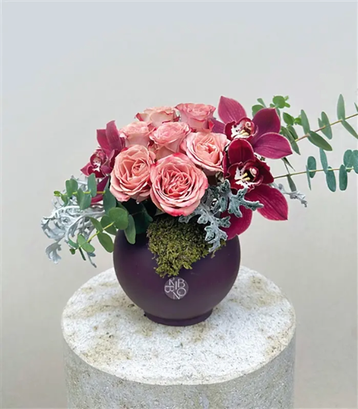 Deep Passion Seramik Vazoda Cappucino Gül Cymbidium Orkide Aranjmanı