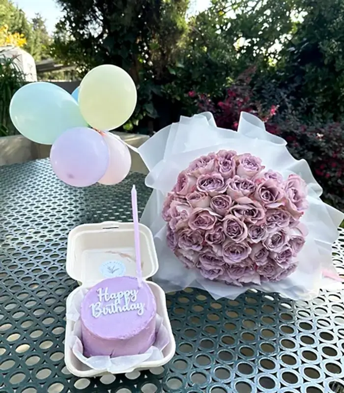 Deluxe Beam Bakes Lila Happy Birthday Pasta Balon 40 Gül Doğum Günü Tebriği Seti