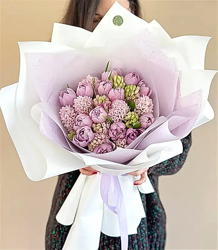 Dream Lila Lale Pembe Sümbül Buketi