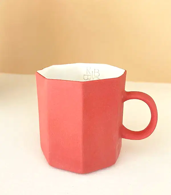 El Yapımı Porselen Altıgen Espresso Fincanı Tekli Kiremit