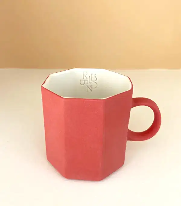 El Yapımı Porselen Altıgen Espresso Fincanı Tekli Kiremit