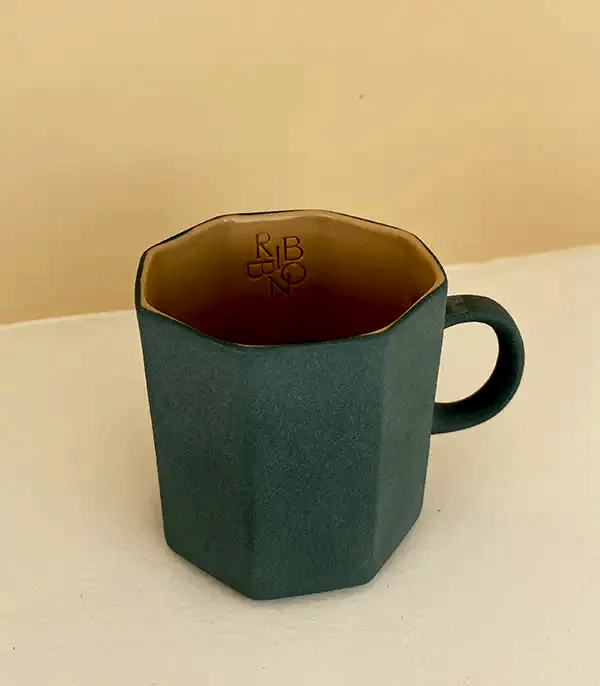 El Yapımı Porselen Altıgen Espresso Fincanı Tekli Yeşil