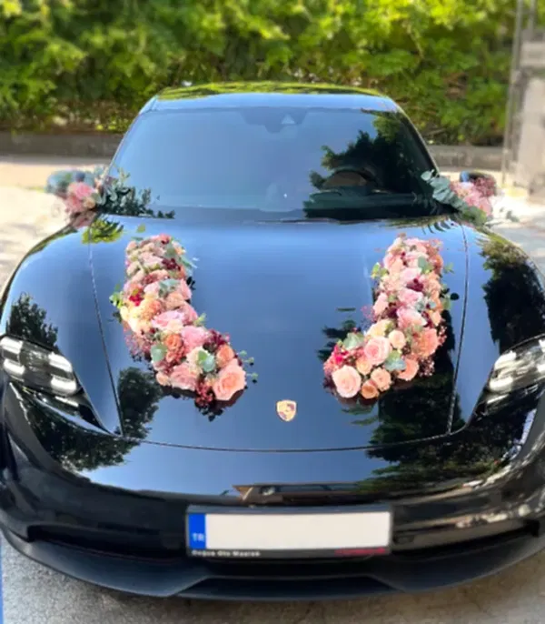 Gelin Arabası Süsleme Pembe Somon Çiçekler