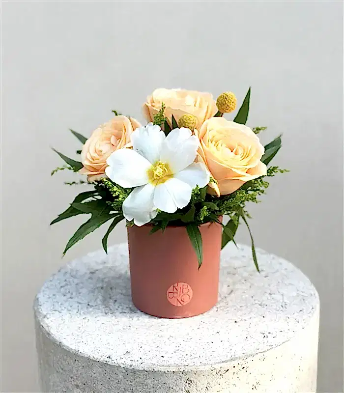 Glow Mini Somon Vazoda Kayısı Gül Lale Aranjmanı