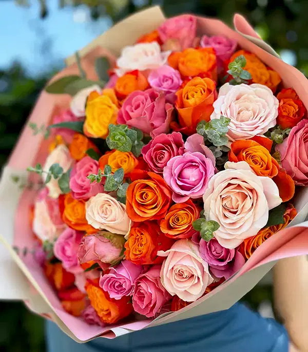 Grand Deluxe Pembe Turuncu 60 Gül Buketi