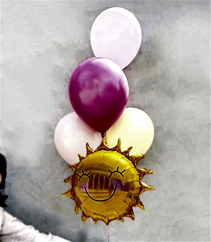 Gülümseyen Güneş Pastel 4 Uçan Balon Seti Pembe