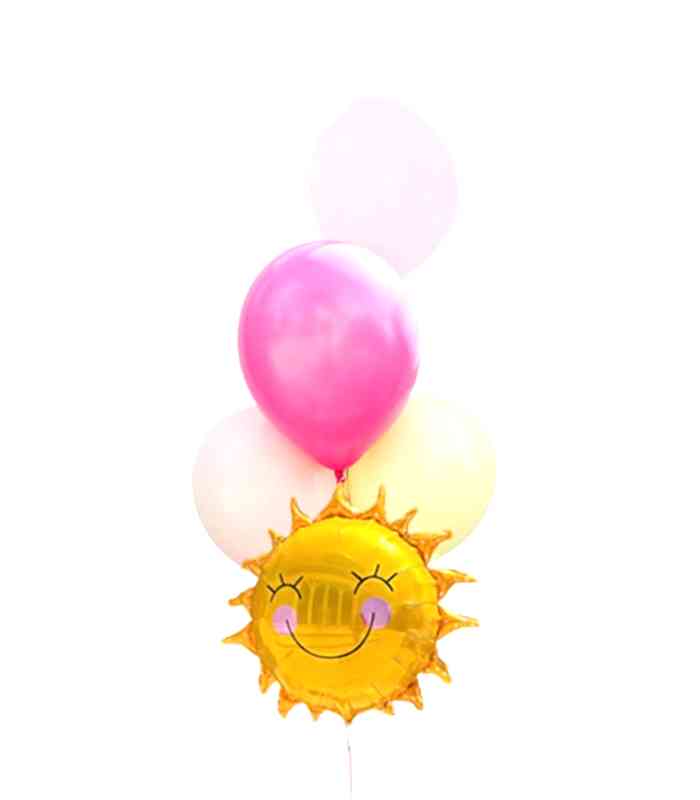 Gülümseyen Güneş Pastel 4 Uçan Balon Seti Pembe