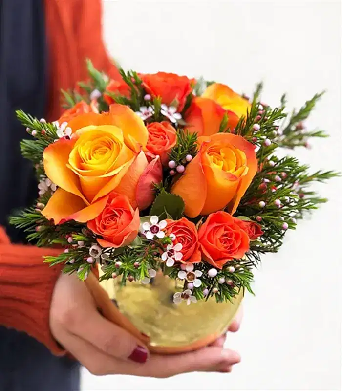 Günbatımı Mini Aranjmanı Turuncu Güller