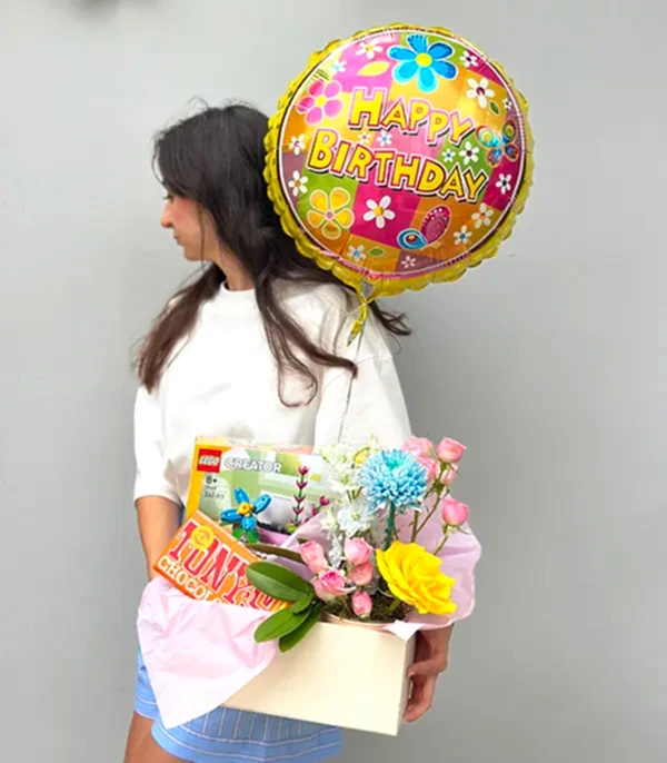 Happy Birthday LEGO Creator Çiçek Balon Hediye Kutusu