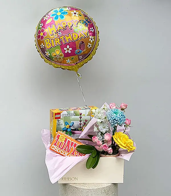 Happy Birthday LEGO Creator Çiçek Balon Hediye Kutusu