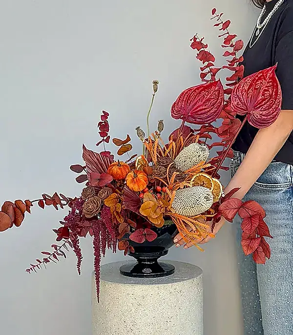 Harvest Glow Siyah Cam Vazoda Kuru Çiçek Aranjmanı