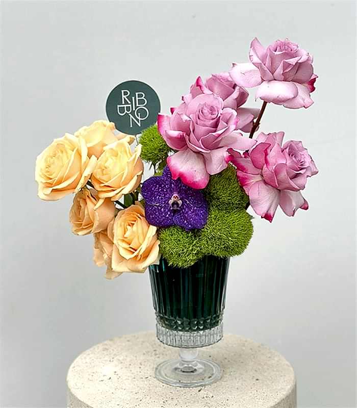 Hermione Mavi Kristal Vazoda Sonbahar Aranjmanı