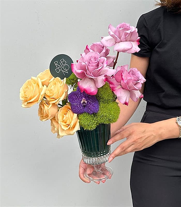 Hermione Mavi Kristal Vazoda Sonbahar Aranjmanı