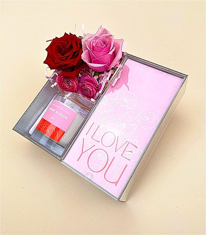 I Love You Kırmızı Pembe Mum Çikolata Hediye Kutusu