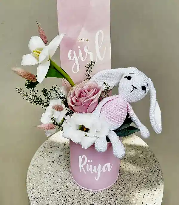 İsme Özel Its a Girl Yenidoğan Bebek Tebrik Mini Aranjman