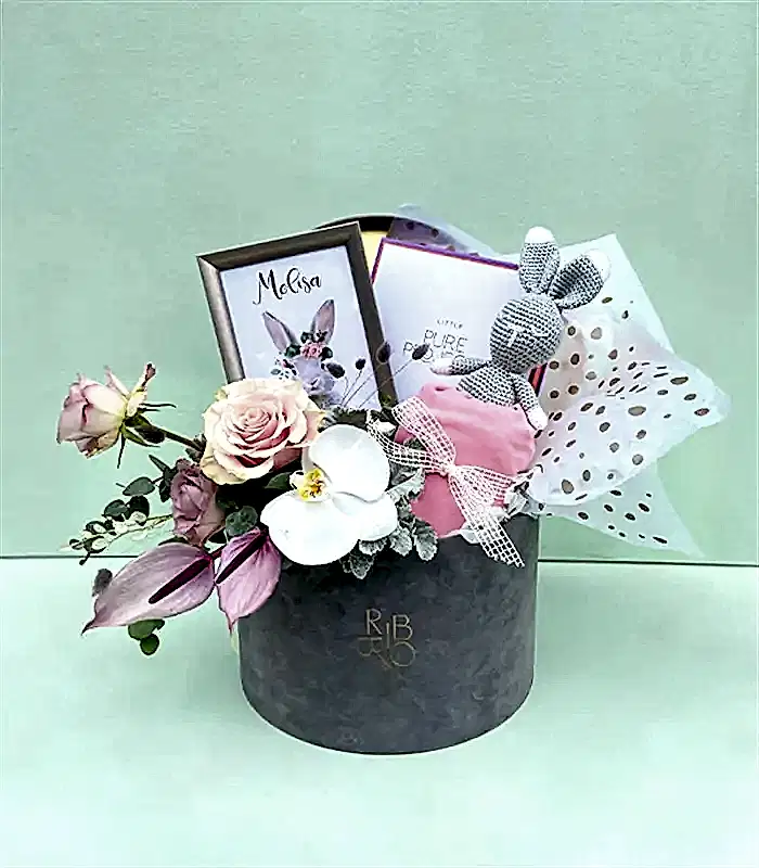 İsme Özel Miela Kids & Pure Project Yeni Doğan Bebek Hediye Kutusu Kız Lila Pembe