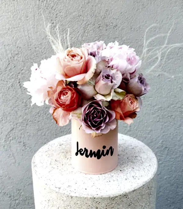 İsme Özel Pembe Şakayıklı Somon Lila Mini Aranjman