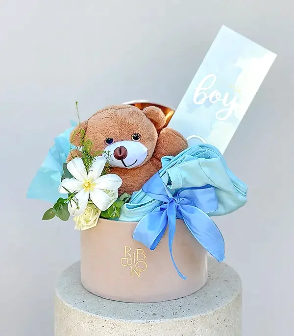 Its a Boy Mini Peluş Ayıcıklı Yenidoğan Bebek Tebrik Kutusu
