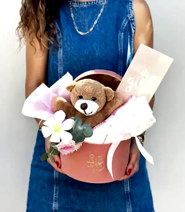 Its a Girl Mini Peluş Ayıcıklı Yenidoğan Bebek Tebrik Kutusu