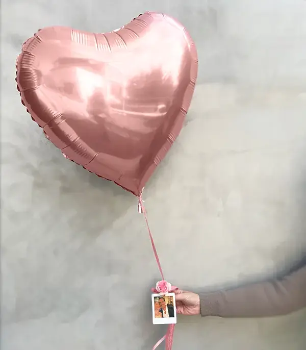 Kişiye Özel Instax Polaroid Fotoğraflı Rose Gold Uçan Kalp Balon 60 cm