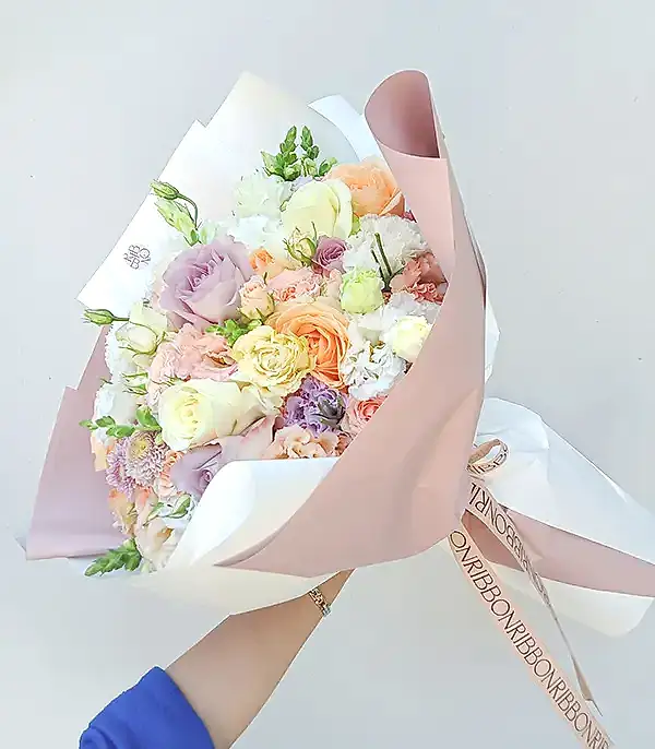 Lavender Deluxe Pastel Kayısı Lila Güller Söz Nişan Buketi