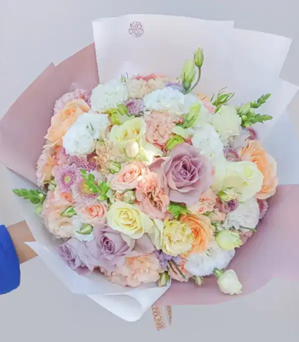 Lavender Deluxe Pastel Kayısı Lila Güller Söz Nişan Buketi