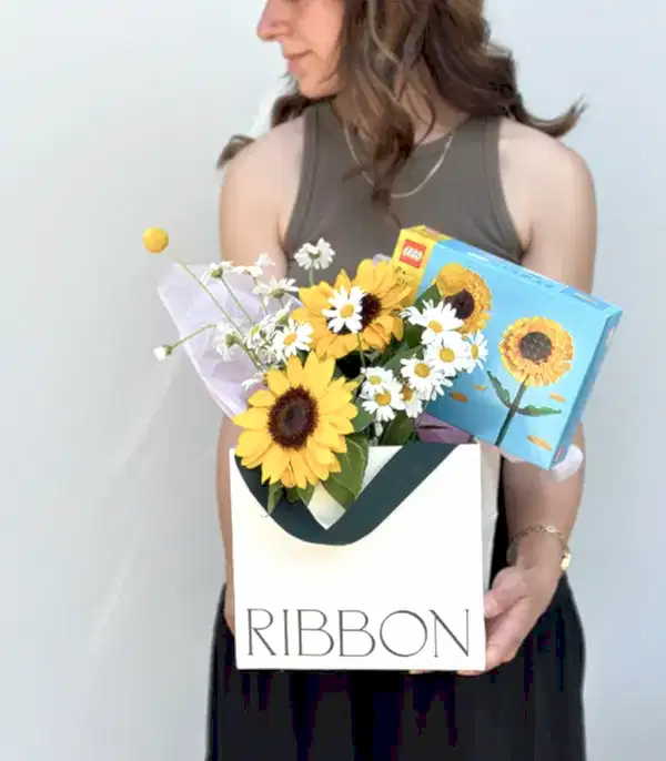 LEGO Ayçiçeği Su Yeşili Cam Vazoda Aranjman Hediye Seti