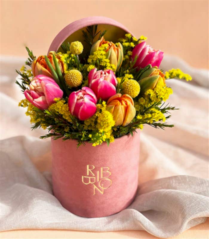 Lucia Rengarenk Pembe Turuncu Mini Kutu Laleler