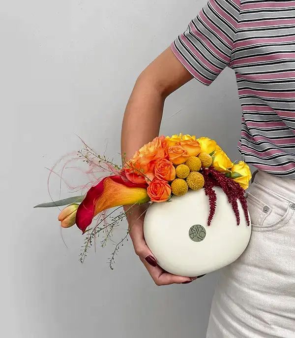 Maple Mini Seramik Vazoda Turuncu Sonbahar Aranjmanı