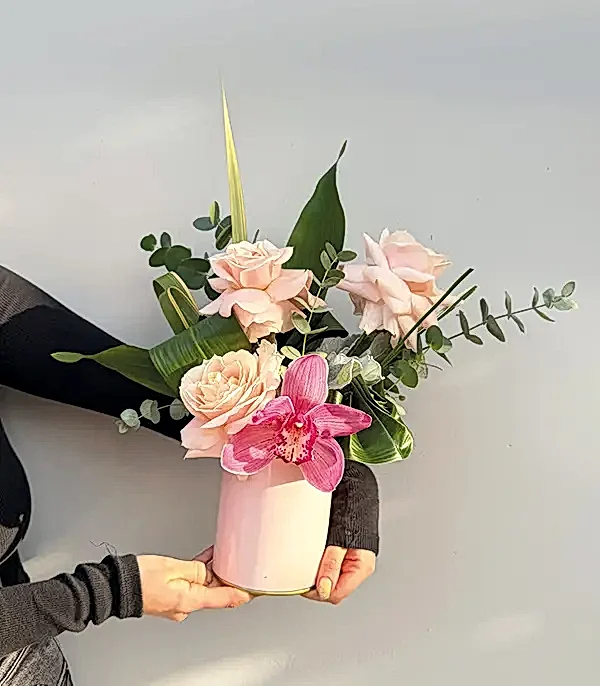 Mini Pembe Gül Orkide Aranjmanı