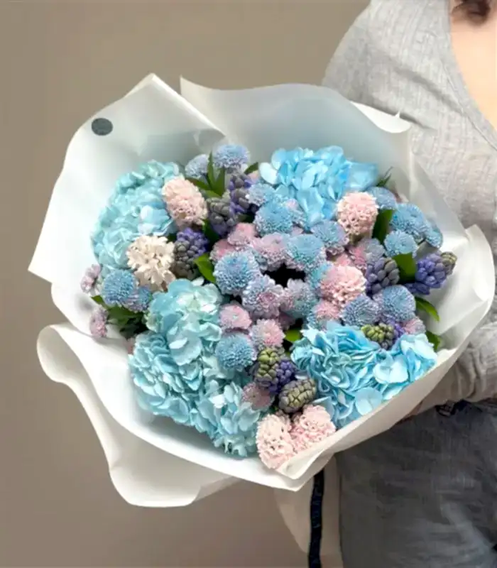 Morning Mavi Ortanca Pembe Mor Sümbül Bahar Buketi