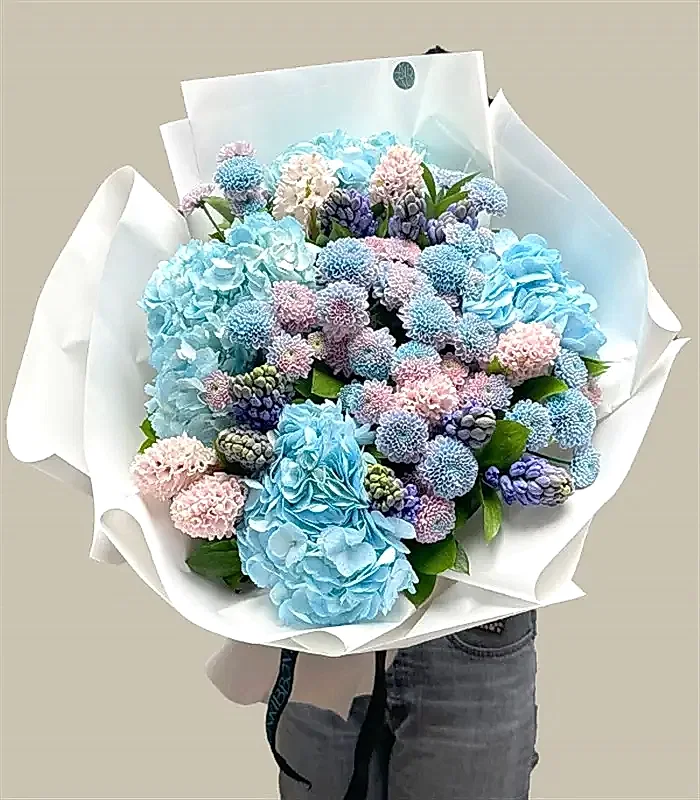 Morning Mavi Ortanca Pembe Mor Sümbül Bahar Buketi