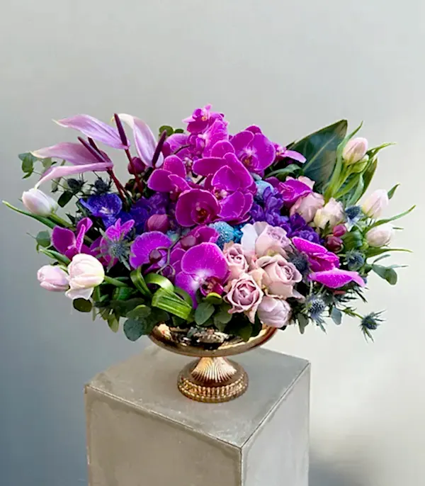 Novella Bakır Vazo Lila Mor Çiçekler