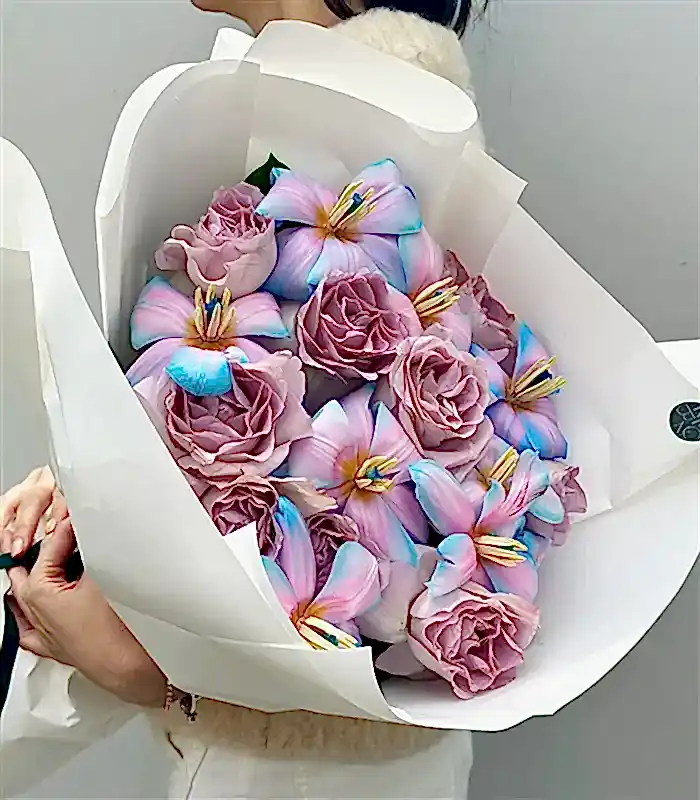 Pastelune Lila Gül Unicorn Lale Buketi