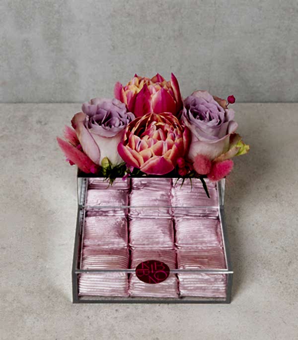 Pembe Lila Çiçekli Çikolata Mini Tepsi