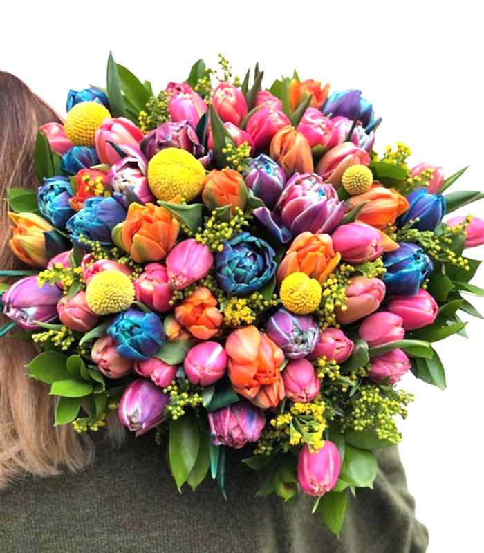 Rengarenk 60Lı Pembe Turuncu Lale Buketi Galaksi Laleli